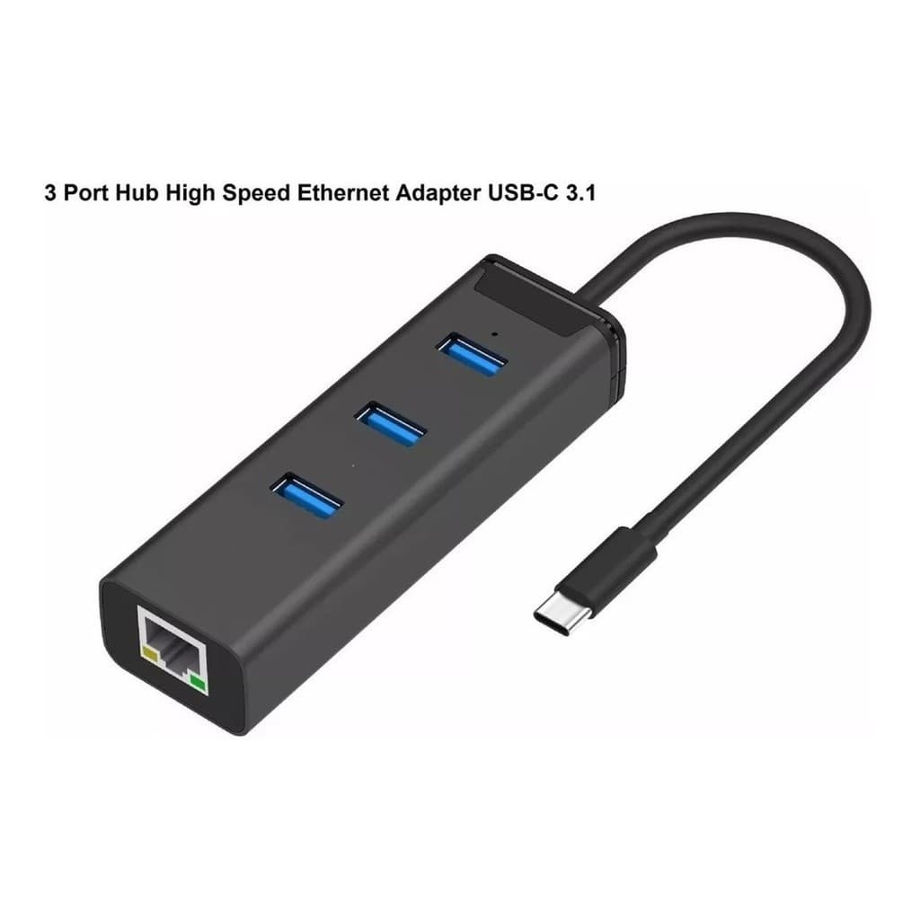 Hub 3 Portas Usb-c Type-c Porta Rj45 3.0 Para Computador