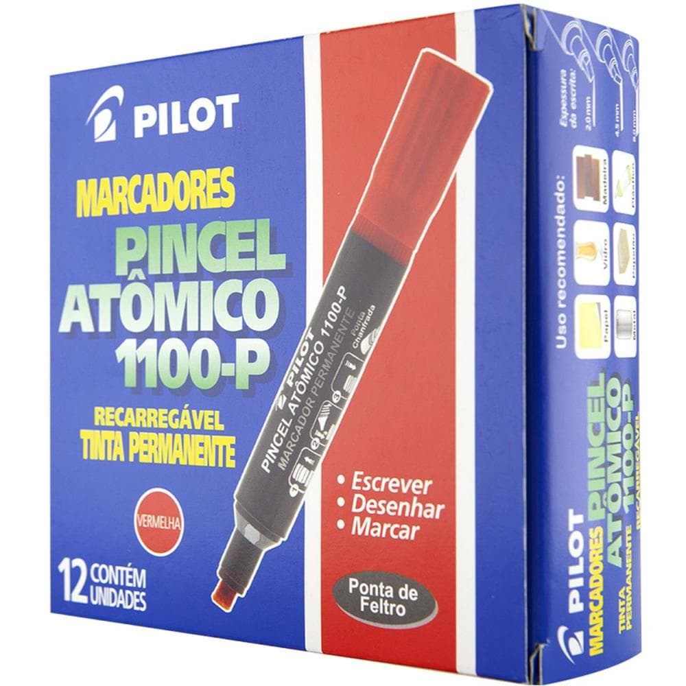 Caixa com 12 Pincel Atomico 1100P Vermelho Recarregavel Pilot