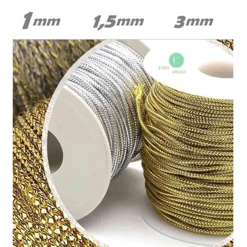 1 METRO Fio Cordão Metalizado 1mm 1,5mm 3mm - Prata Dourado