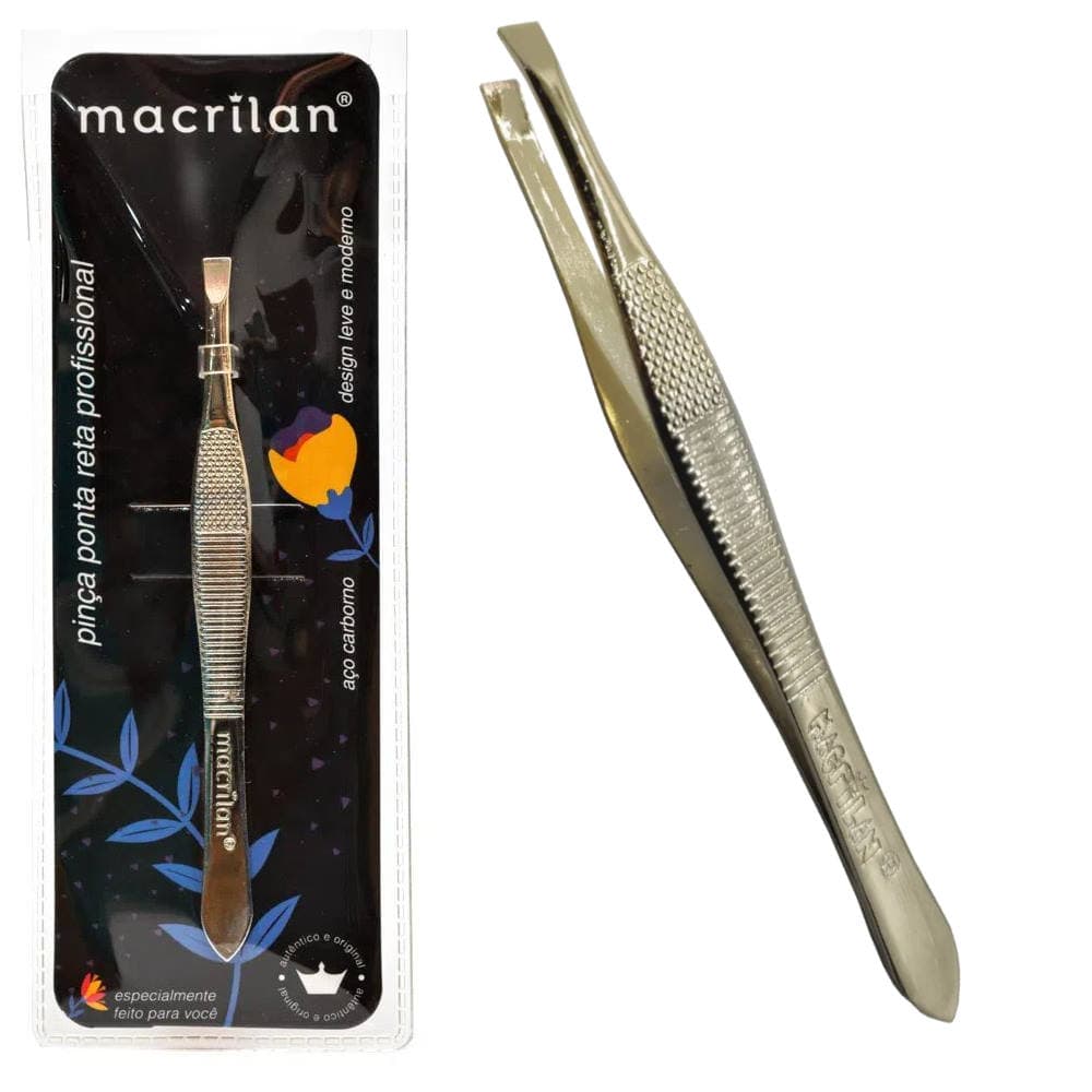 pinca sobrancelha profissional Macrilan Ponta reta, Ideal para designer sobrancelhas