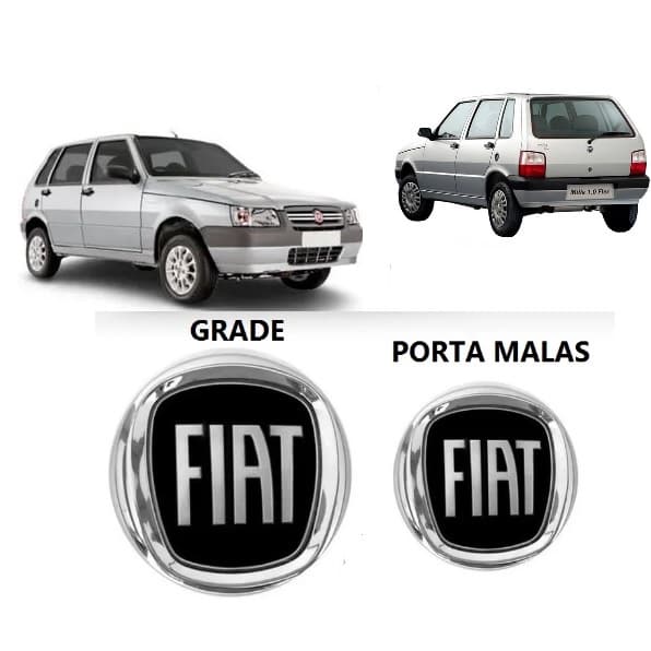 Kit emblemas Grade e Porta Malas Fiat Preto Black Piano Uno 2004 até 2013 Mille fire way economy Logotipo Simbolo