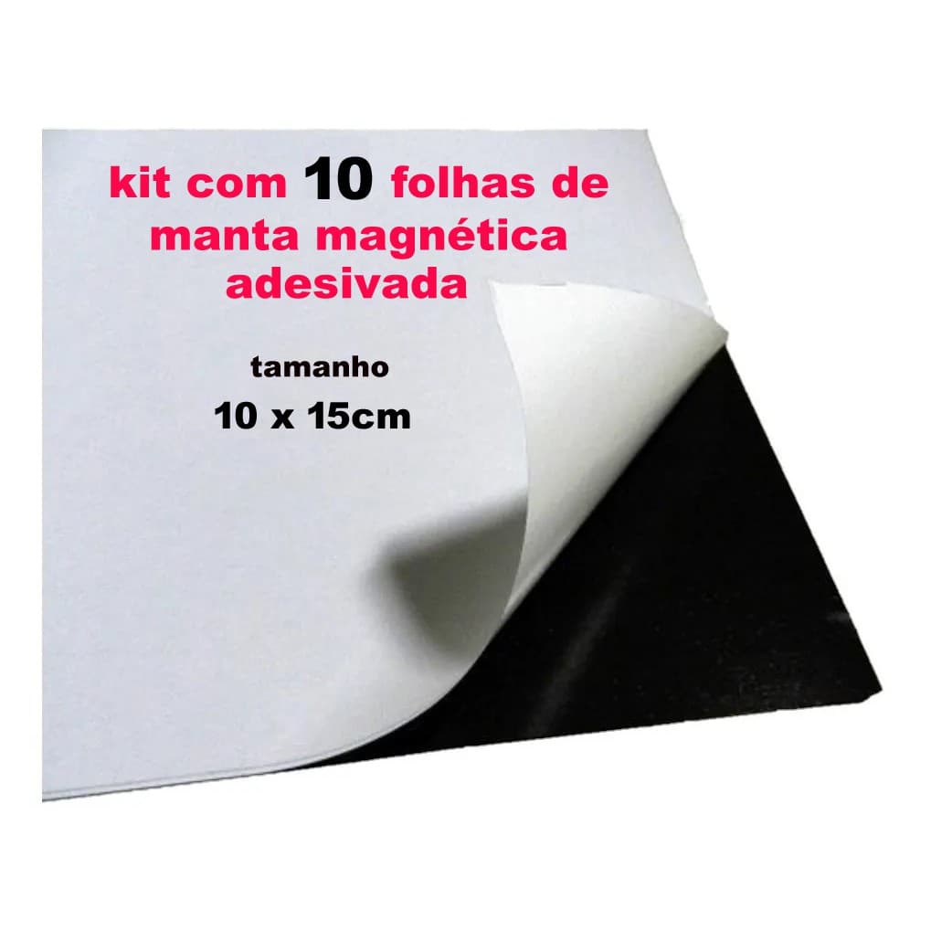 kit 10 folhas de manta magnética adesivada tamanho 10x15 - p/ ímã e calendário geladeira  lembrança