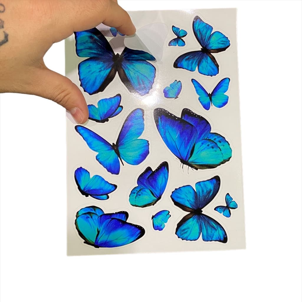 Cartela Adesivo Decorativo De Parede Borboletas Azul Jardim