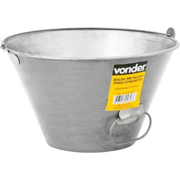 Balde Metálico Vonder 10 Litros C/ Pegador Concreto Pedreiro construção civil resistente