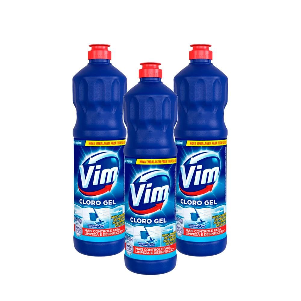 Kit 3 Desinfetantes Vim Multiuso Cloro Gel Original 700ml