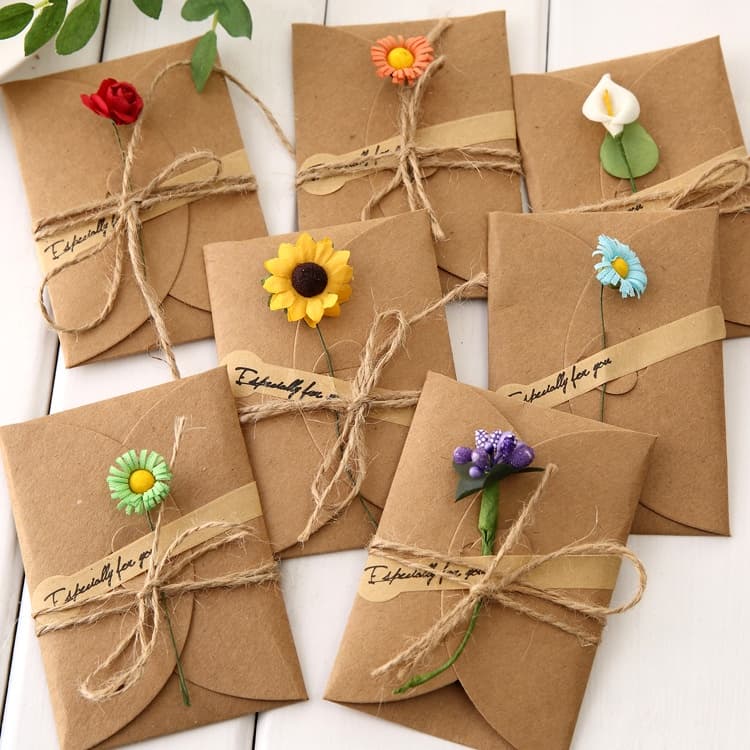Cartão De Felicitações Com Flores Secas , 10 Peças , Papel Artesanal , Dia Do Professor Das Mães , Aniversário Dos Namor