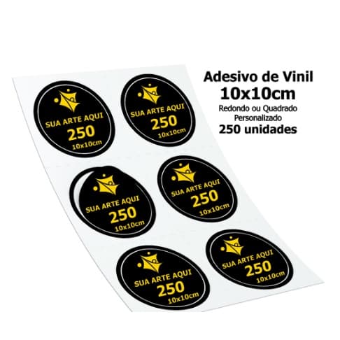 100 Adesivos 10x10cm PERSONALIZADO com Recorte VINIL BRANCO OU TRANSPARENTE