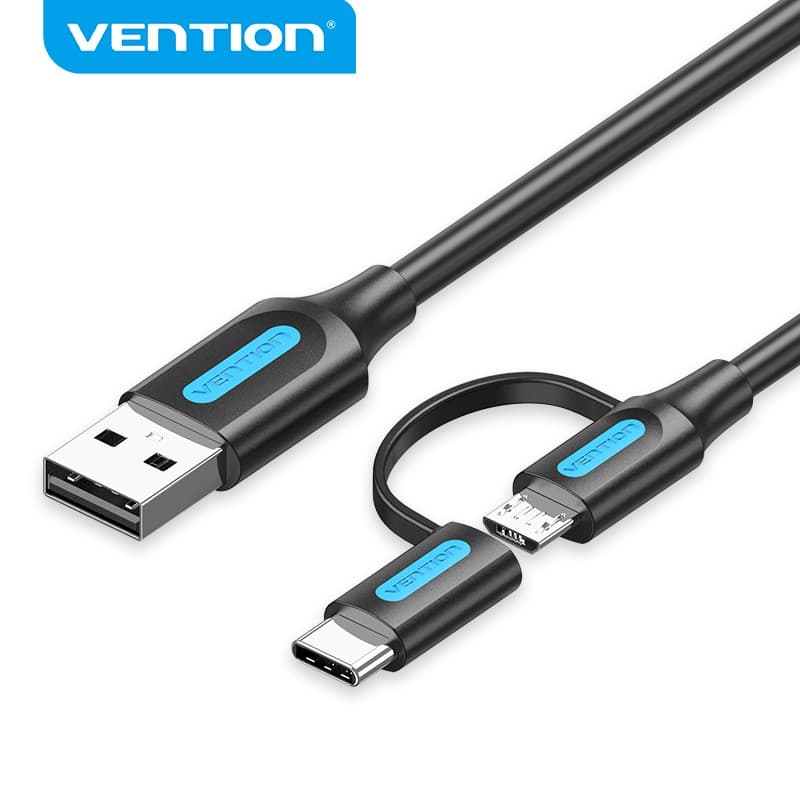 Venção Tipo C Cabo Usb 2.0 Cabo De Carregamento 3a 2 Em 1 Usb C / Micro B Cabo De Alta Velocidade 480mbps Para Celular
