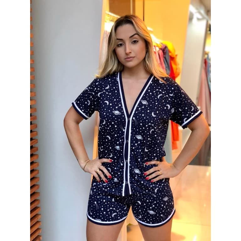 Pijama americano aberto com botões, baby doll verão calor gestante, short doll cirúrgico, amamentação Gringo