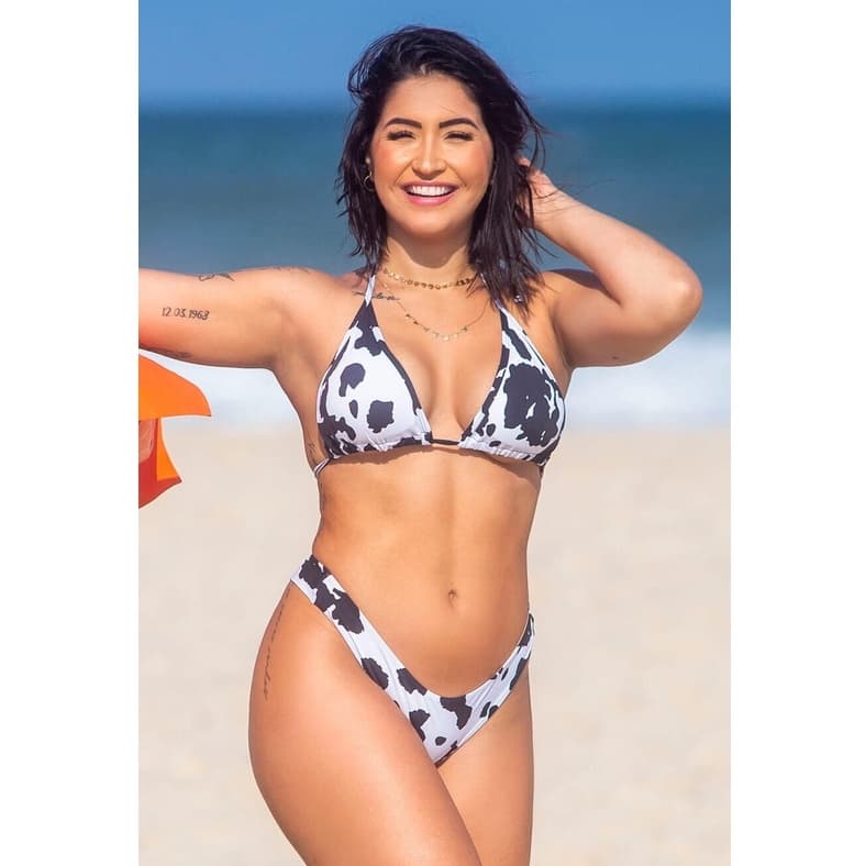 Conjunto Biquíni Cortininha com Bojo e Calcinha fio Duplo Estampado Cow Print, biquíni de vaca, biquíni estampa vaquinha