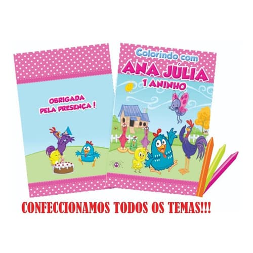 30 Kit Livrinhos/revista Colorir Personalizados+ Giz De Cera