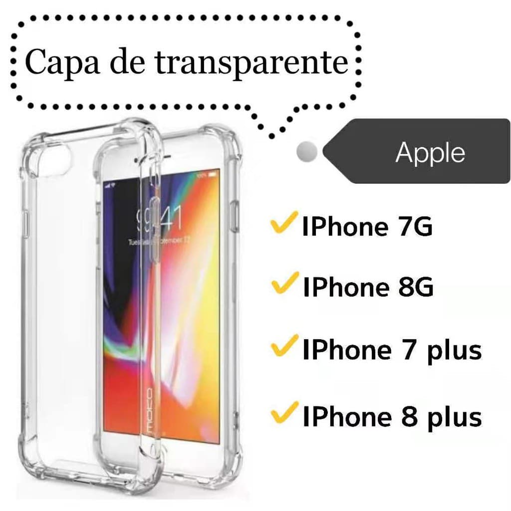 Capa Capinha De Celular para Iphone 7 7Plus 8 Plus Se 2020 Tpu Anti Impacto Transparente Case Telefone Apple