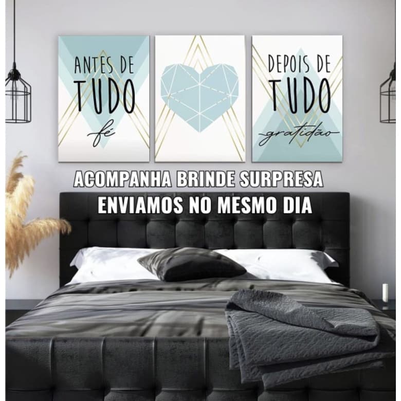 Kit 3 quadros decorativos antes de tudo fé depois gratidão decoração verde