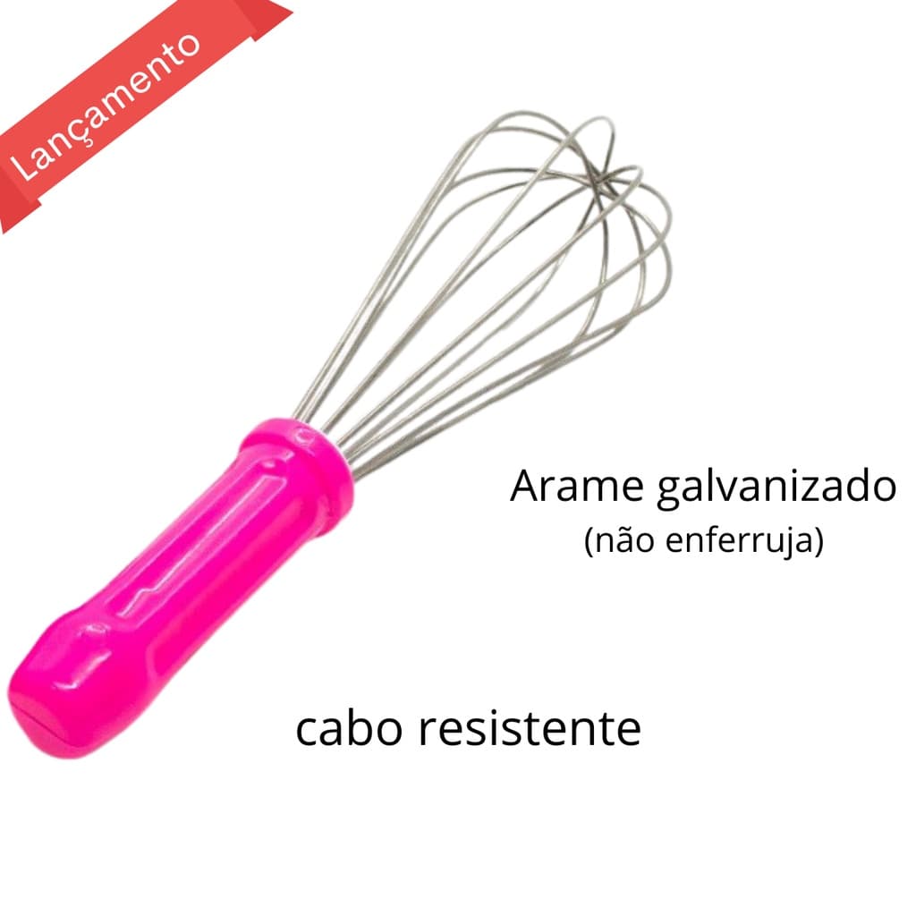 Batedor Fue Fuê Fuet de 25 cm na cor Rosa pink Neon vibrante profissional