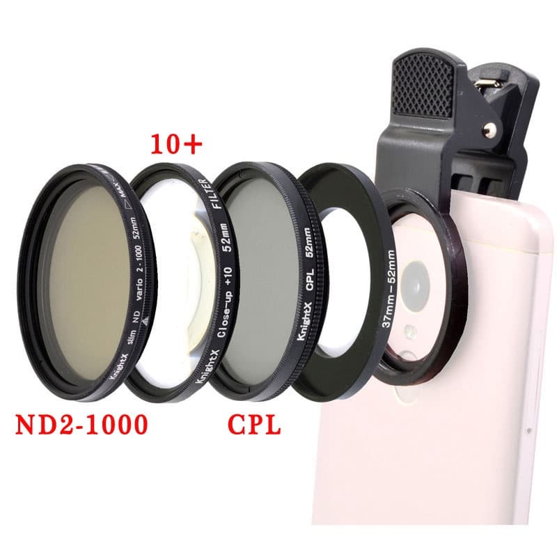 Knightx 52mm Clip Lens & Camera Cpl Nd Macro Close-Up Com Lentes De Telefone Universal 37mm 52mm Para Smartphone Android Celphones