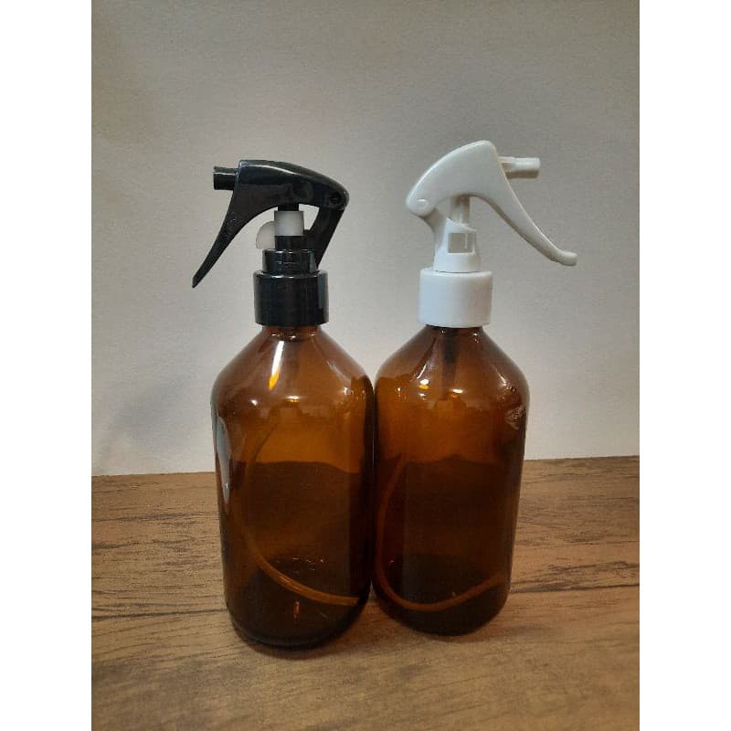 Vidro âmbar 200ml R28 com válvula spray mini gatilho preto ou branco pérolado