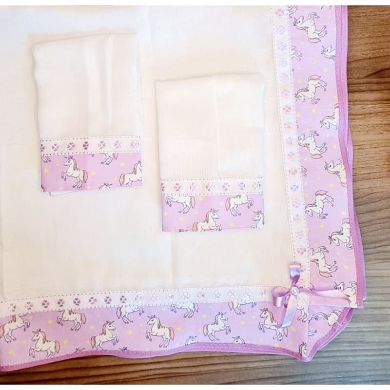 Kit Enxoval 1 Manta Cuero Fralda 70x70cm E 2 Toalhas De Boca 33x32cm, Em Tecido Fralda  duplo.