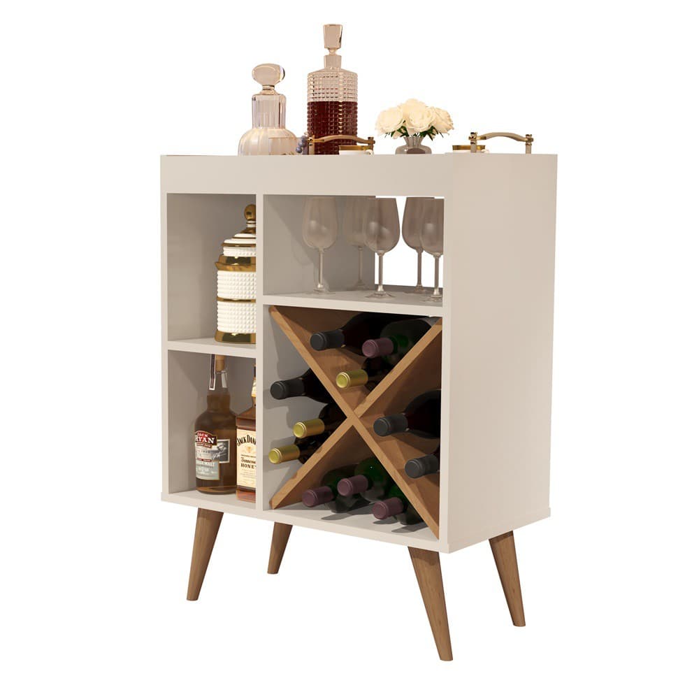 Aparador Buffet com Adega Porto Belo Pés Retro Off White Nature