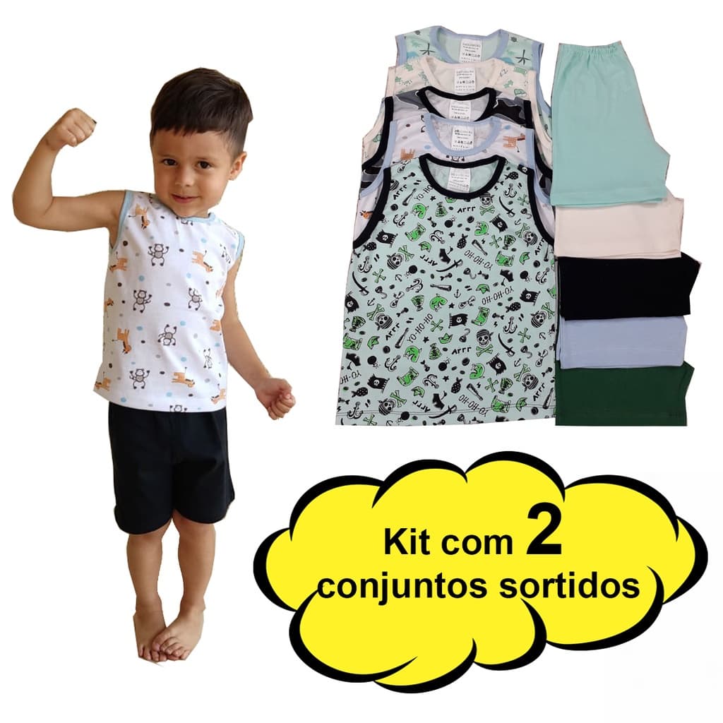 Roupa de Criança 2 Conjunto Regata Short Bebê Menino Menina