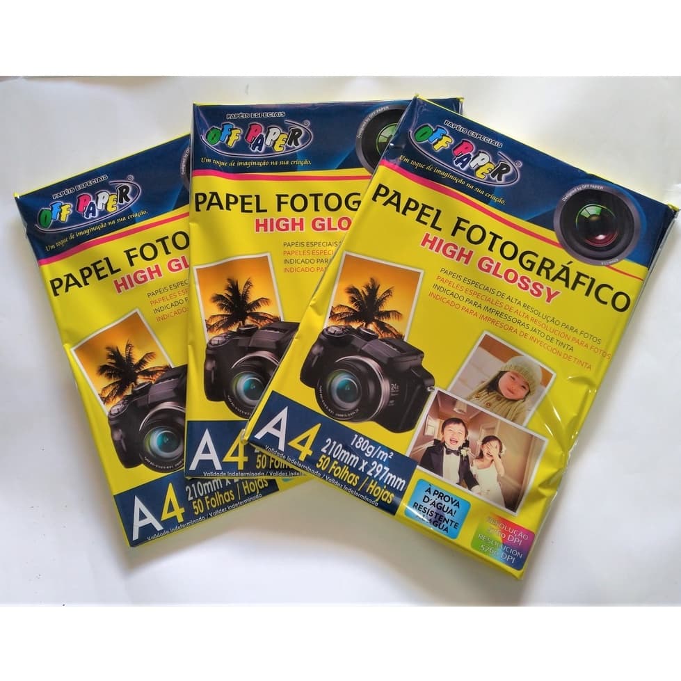 Papel Fotográfico A4 180g 50 folhas Glossy Resistente a Água