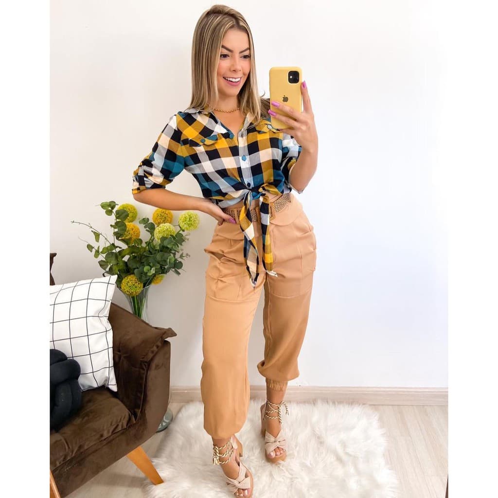 Camisa xadrez feminino/Viscose/ amarraçãO/ Ys8930