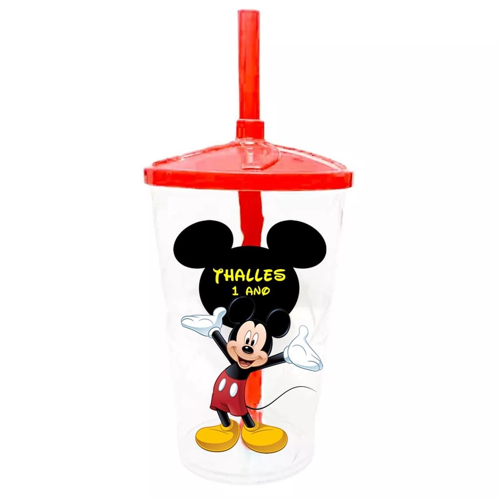 30 Copos Twister Shake Personalizado 400ml C/Tampa e Canudo Lembrancinha Mickey