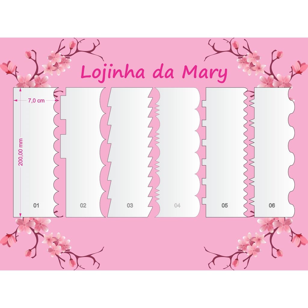 Espatulas de bolo kit 06 pc 20x7cm, espátula para alisar Bolo de acrílico, decoração de bolo