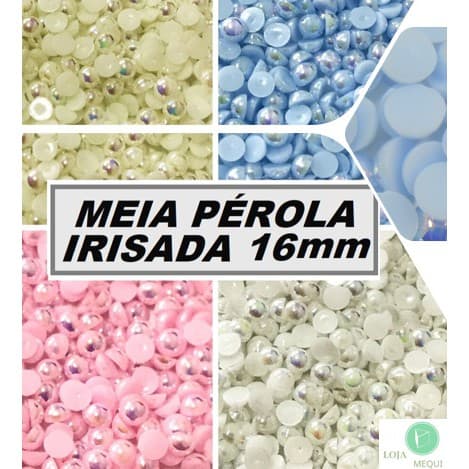 Meia Pérola Leitosa 16mm IRISADO ABS Sem Furo Irizado Irizada