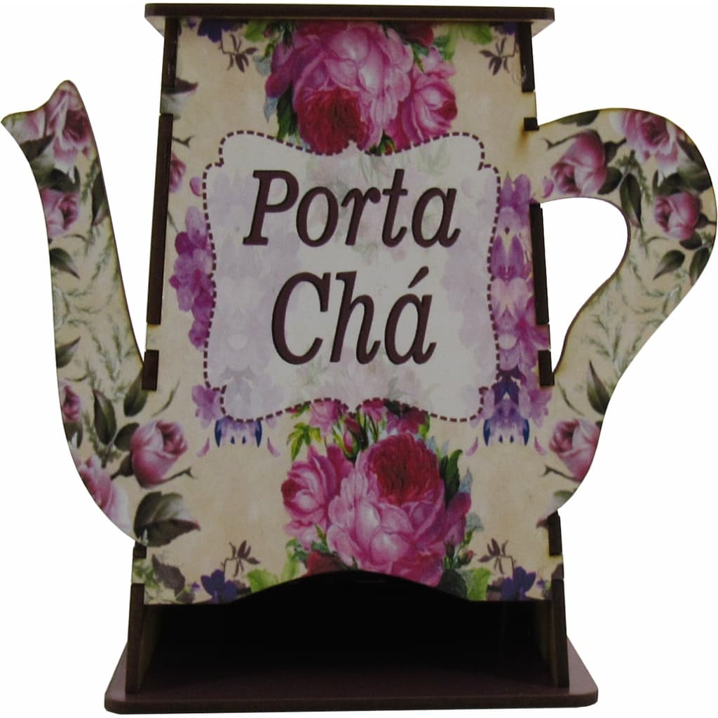 Caixa Organizadora Porta Chá Formato Bule Floral Chá MDF
