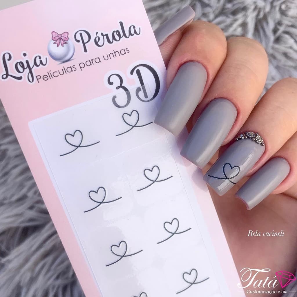 Adesivo 3D de Unhas Corações Black 3D 120