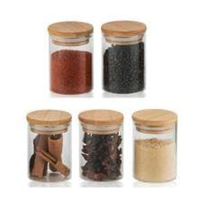5 Potes de vidro tampa de bambu tempero 250ml