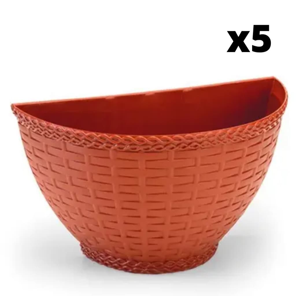 5 Vaso de Parede Cachepot Rattan Modelo Grande 27cm - Diversas Cores