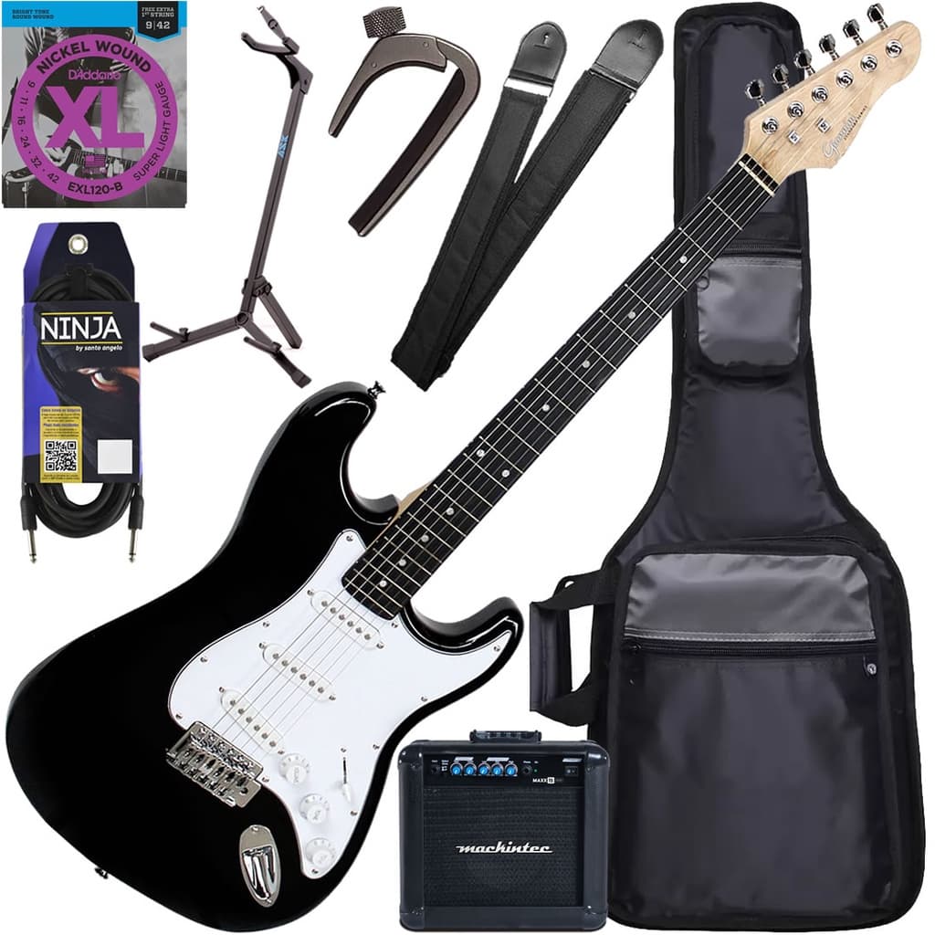 Kit Guitarra Elétrica Stratocaster Giannini G100 BK/WH Preto Gx04