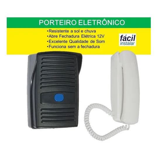 Kit Interfone PRETO Residencial Porteiro Eletrônico Monofone Intervox