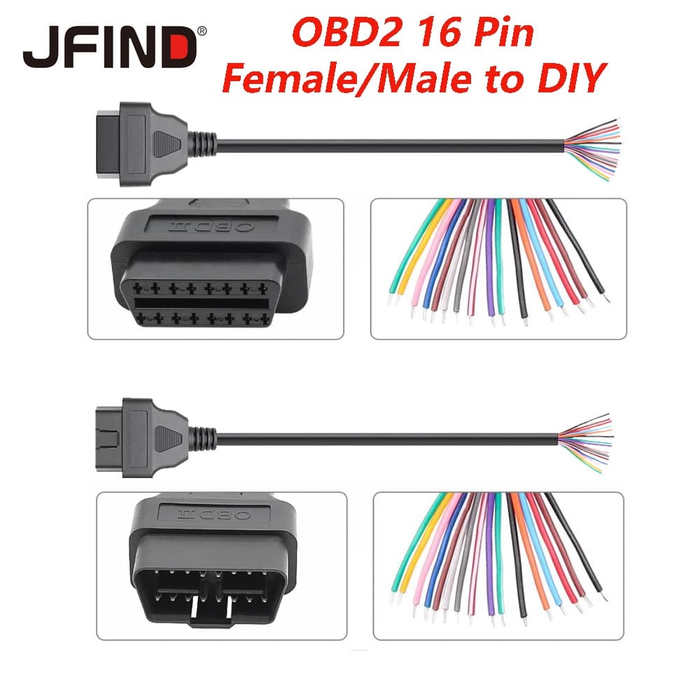 Cabo OBD Para Carro ELM327 30cm OBD2 De Extensão De 16 Pinos Fêmea Bricolagem Macho