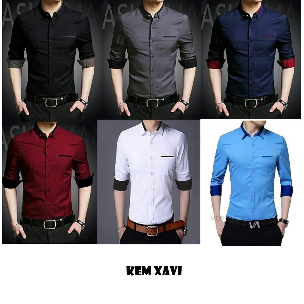 KEMEJA Xavi l Camisa Masculina De Manga Comprida Slim Fit Casual Formal Roupas Masculinas Tops