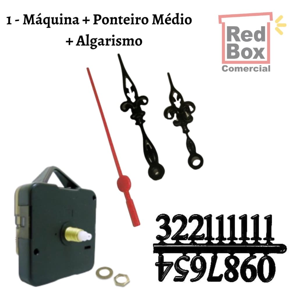 1 Maquina P Relógio Eixo Escolher Ponteiro 5,5 cm escolher Algarismo G 14mm Arábico Preto Branco
