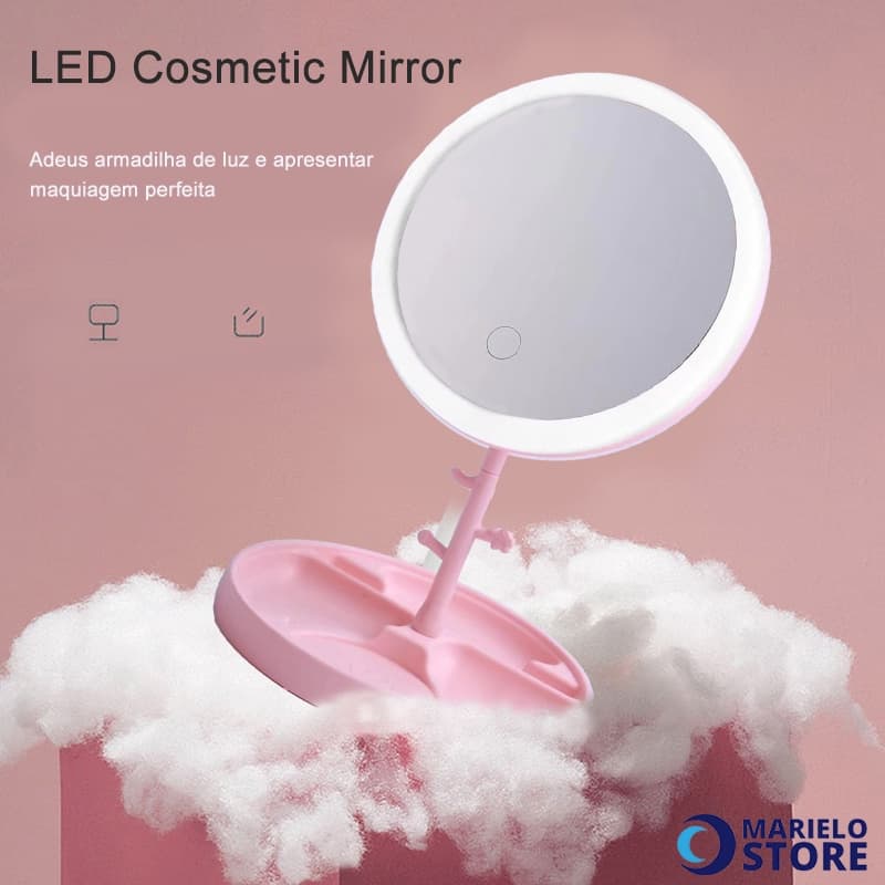 Porta Maquiagem 3 Tons de Luzes Cosmetic Mirror Forma Redonda Led Com