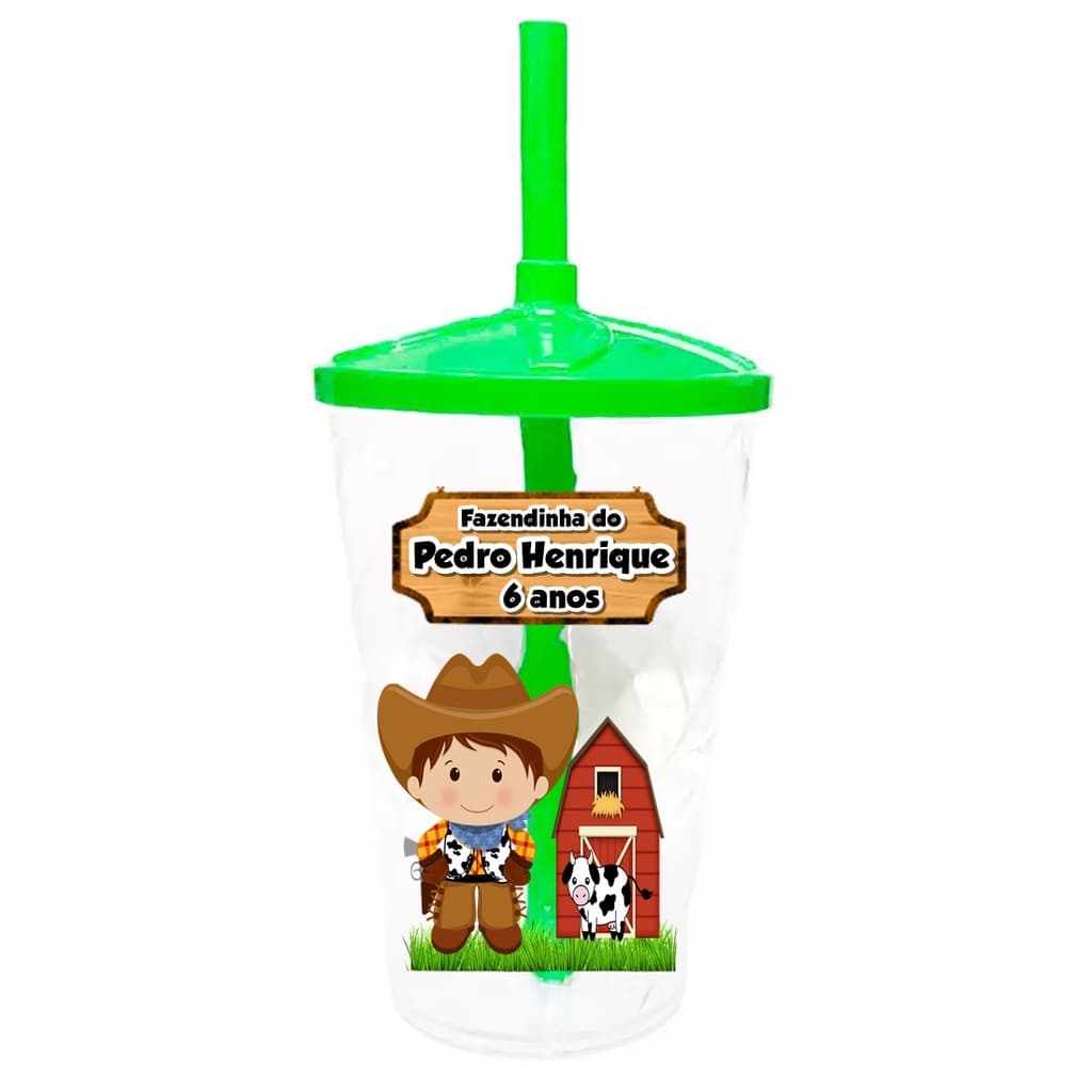 30 Copos Twister Shake Personalizado 400ml C/Tampa e Canudo Lembrancinha Fazendinha