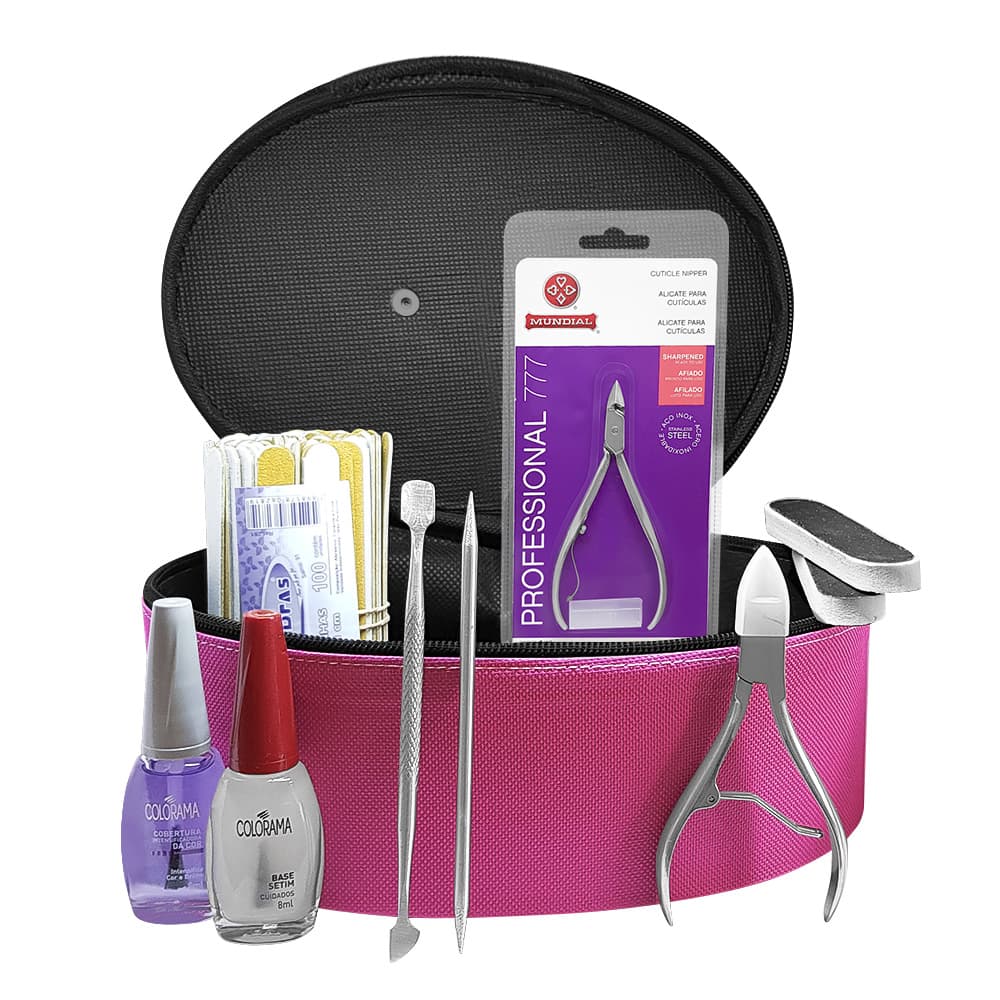 Kit Manicure Uso Pessoal Alicate Profissional 777 Rosa