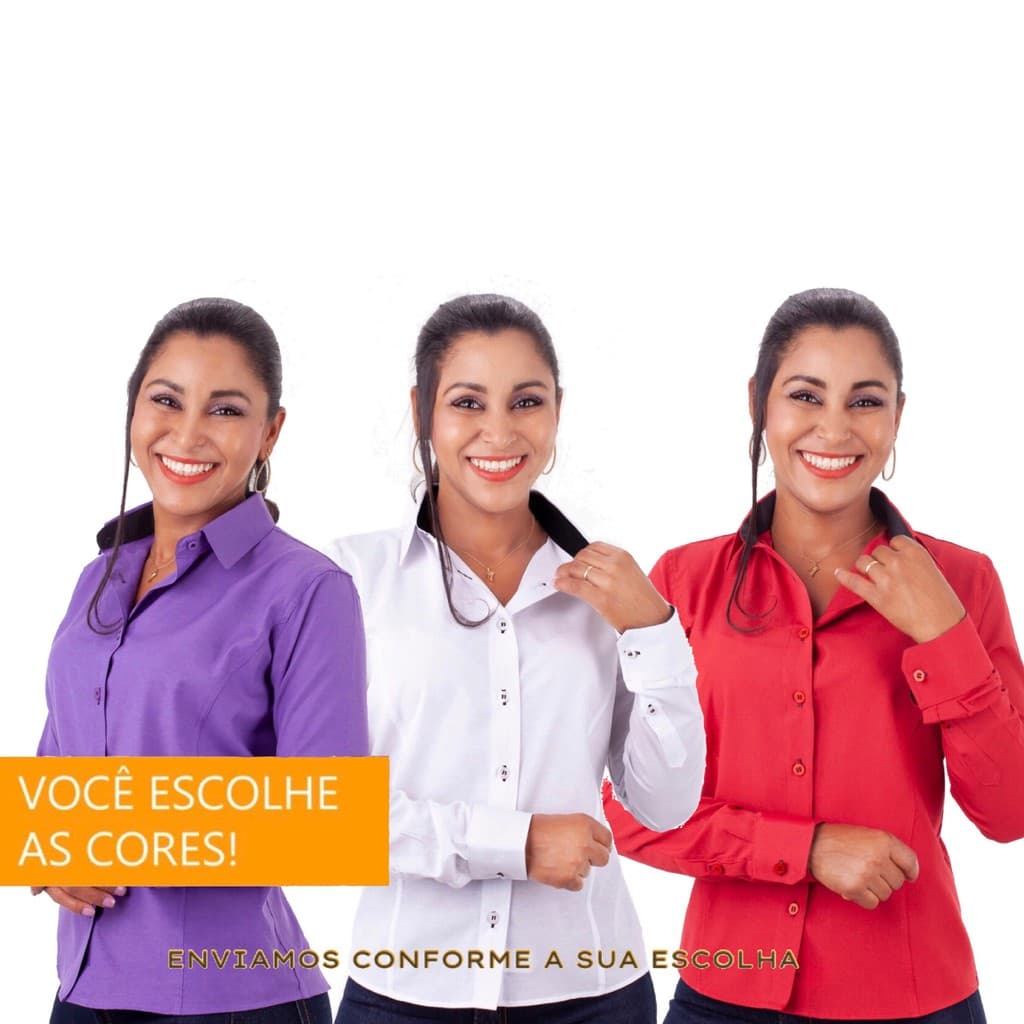 Kit com 3 Camisas Social Feminina Camisete Slim Blusa Luxo Secretária Casual