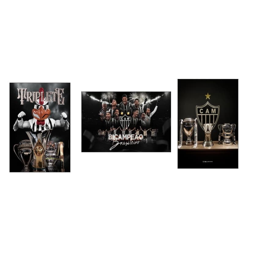 Quadro Decorativo Triplete Alvinegro Galo Campeão 3 Peças