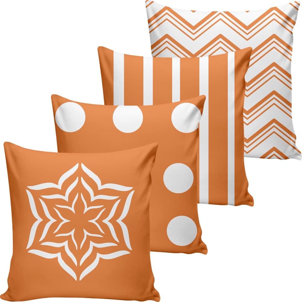 Kit com 04 Capas Para Almofada Laranja Estampada com zíper - 40cm x 40cm - Decoração Sofá ou Cama