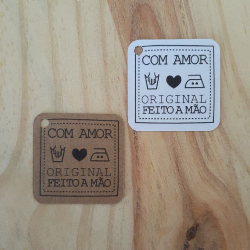 48 Tag Quadrada "Feito a Mão" 4cm