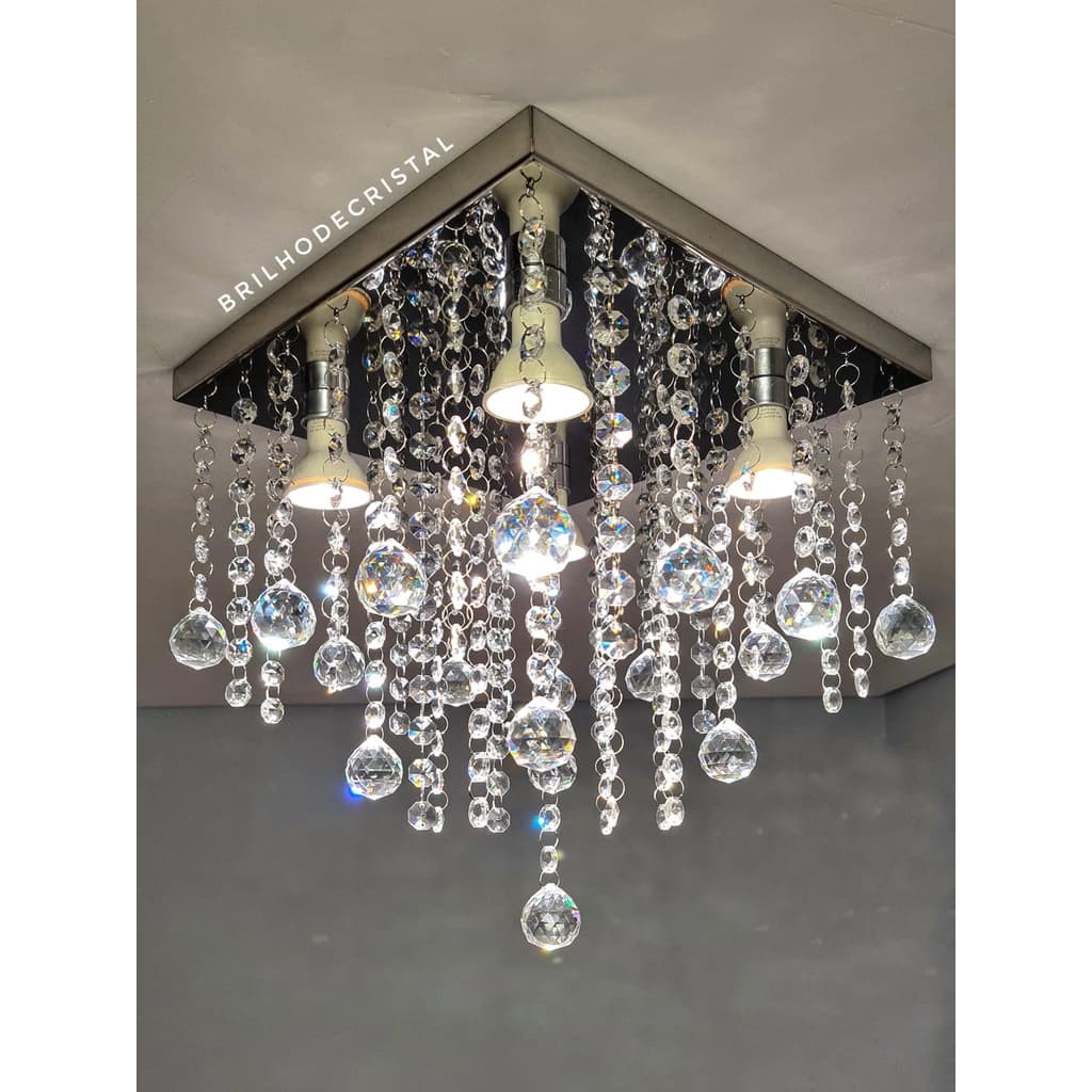 Lustre De Cristal Legítimo K9 Base 30x30 Cm - Vai Montado
