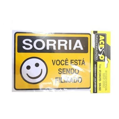 Placa Indicativa Sinalização Acesso 15 x 20cm Sorria Você Esta Sendo Filmado
