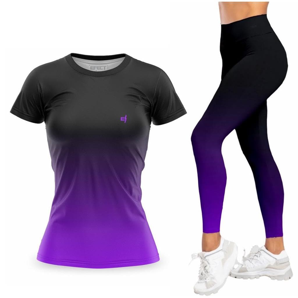 Kit Calca Legging Cos Alto Blusa Feminina Academia Degrade Moda Fitness Caminhada Pilates Treino