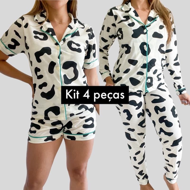 kit Pijama feminino 4 peças 4 opções de uso inverno blogueirinha gestante amamentação