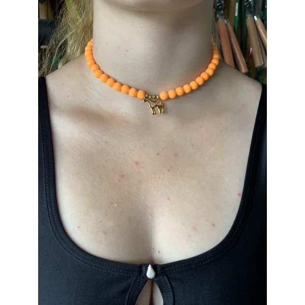 Choker country com pingente cordao feminino laranja colar