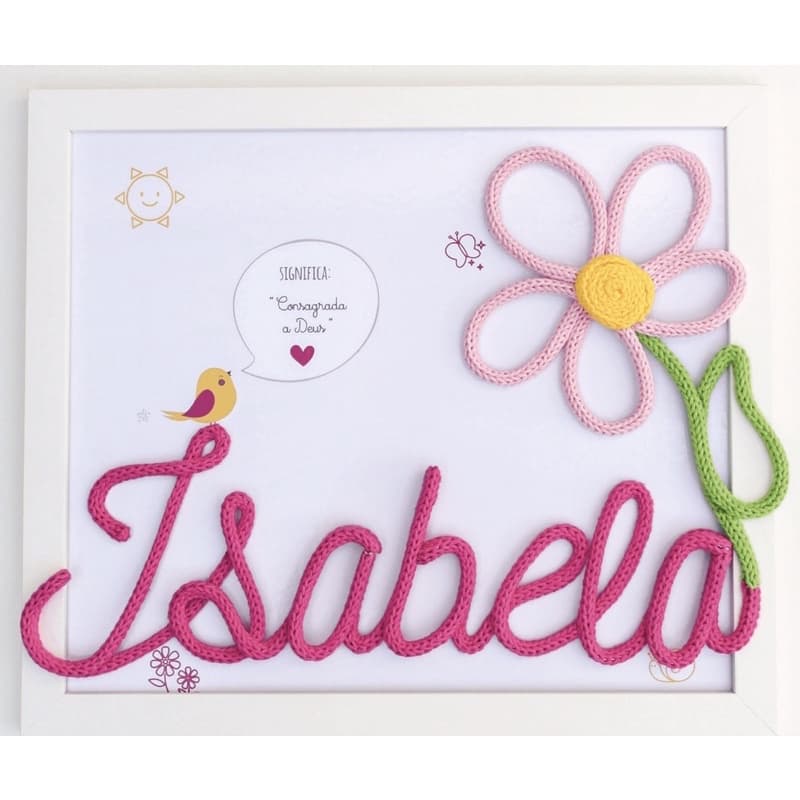 Quadro porta maternidade tricotin com nome até 8 letras, 1 desenho e um fundo personalizado
